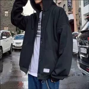 [콩심팥심]후드 점퍼 남자 기모 아우터 데일리 무지 단추 자켓