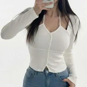 긴팔티 여성 크롭 탑 홀터넥 레이어드 버튼 티셔츠 3색