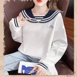 여성 긴팔티 카라티 가을 티셔츠 라운드 긴팔 티셔츠