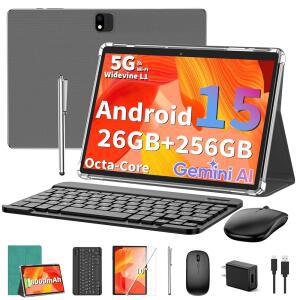 키보드가 있는 안드로이드 태블릿 15 태블릿 10인치 26GB+256GB+2TB 확장 8코어 5G WIFI 8000MAH BT5.0 GMS GPS 제미니 AI PC 마우스 케이스 스타일러스(녹색) 포함