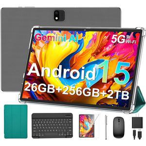 키보드가 있는 안드로이드 태블릿 2026 15 태블릿 10인치 26GB+256GB+2TB 확장 제미니가 전자 PC 8코어 8000MAH 5G WIFI GMS 케이스 / 마우스 스타일러스(그린 케이스)가 2-1