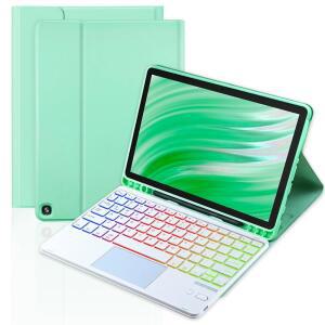 AMAZON FIRE HD 10/10용 MEPADKEY 트랙패드 키보드 케이스 10.1인치 플러스 10.1인치 7색 백라이트 충전식 키보드 용 멀티 앵글 커버 태블릿용 (민트 그린+화이트)