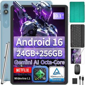 키보드가 장착된 10인치 태블릿 2026 제미니 AI 안드로이드 16 24GB+256GB+2TB 확장 8코어 8000MAH 5G WIFI GPS GMS 케이스/마우스/스타일러스(그린 케이스)가 태블릿 PC 1대 2대