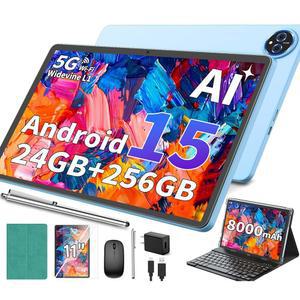 2026 11인치 태블릿 키보드가 있는 안드로이드 15 24GB+256GB+2TB 확장 8코어 8000MAH 5G WIFI 와이드바인 L1 GPS 케이스 마우스 스타일러스(녹색)가 2인치 대형 태블릿 PC