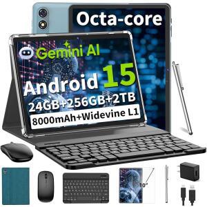 ANDROID 15 태블릿 10인치 2026 키보드 태블릿 24GB+256GB+2TB 확장 제미니 AI가 탑재된 PC 옥타코어 8000MAH 5G WIFI 와이드바인 L1 GMS 케이스 마우스 스타일러스(녹색)가 포함된 1개 중 2개