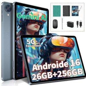 키보드가 장착된 안드로이드 태블릿 10인치 16 26GB+256GB+2TB 확장 2026년 제미니 AI 태블릿 PC 8코어 5G WIFI 8000MAH GPS 전자 2인치 1개 케이스 마우스 스타일러스(녹색) 포함