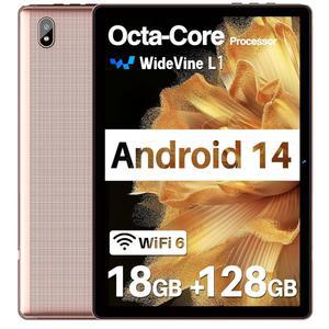 DMOAO 태블릿 10.1인치 18GB RAM+128GB ROM/1TB 확장 기능을 갖춘 안드로이드 14 옥타코어 1.8GHZ CPU 6000MAH 배터리 5G WIFI WIFI 6 BT5.0 와이드바인 L1 HD IPS 태블릿 PC-로즈 골드