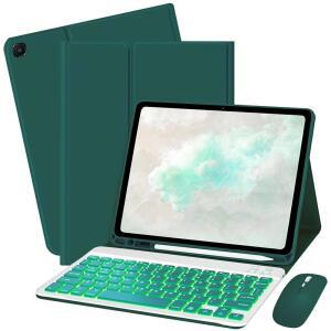 AMZAON FIRE HD 10/10+ PLUS (11/13세대) 키보드 마우스 포함 BXOMTENG 케이스 - 7가지 색상 백라이트 보호 케이스 짙은 녹색