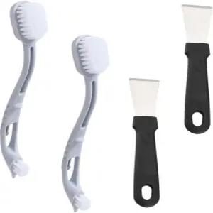 두 개의 브러시 헤드가 있는 Vubbkdi 4Pcs 새장 청소기 긴 손잡이 도구 스테인리스 스틸 새 배설물 청소용