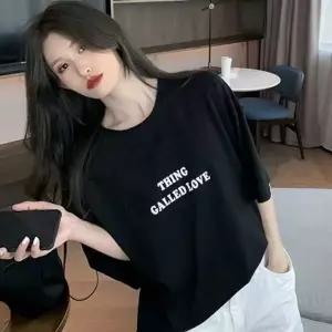 여성 반팔 티셔츠 루즈핏 라운드 레터링 박스티 2컬러