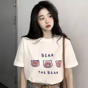 여성 반팔티 브이넥 프린팅 기본 면 티셔츠 흰색 반팔