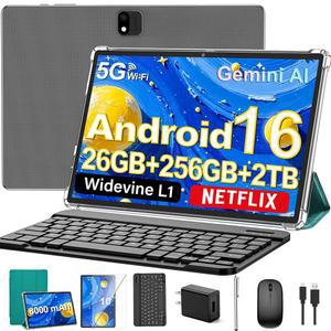 키보드가 있는 안드로이드 16 태블릿 2026 태블릿 10인치 26GB+256GB+2TB 확장 제미니가 전자 PC 8코어 8000MAH 5G WIFI GMS 케이스 / 마우스 스타일러스(그린 케이스)가 2-1