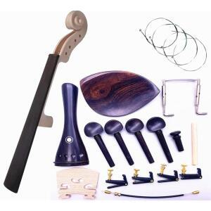 Jiayouy 17Pcs 4/4 DIY 바이올린 액세서리 키트 넥 & 핑거보드 와이어 테일피스 파인 튜너 테일굿 튜닝 페그 엔드핀 브리지 턱 받침대