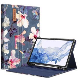 삼성 갤럭시 탭 S8 / S7 11인치용 핀티 케이스(모델 SM-X700 X706 T870 T875 T878), 내장 S 펜 홀더, 포켓 오토 슬립 웨이크 포함 멀티 앵글 포트폴리오 비즈니스 커버, 히비스커스