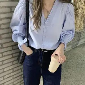 블라우스 프릴 넥라인 퍼프소매 루즈핏 2종 세트