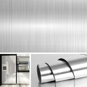 LIVLYNINE 197X24 인치 엑스트라 와이드 스테인리스 스틸 접촉 종이 실버 필 및 스틱 벽지 주방 접착 니켈 가전 스토브 커버 냉장고 식기세척기 방수
