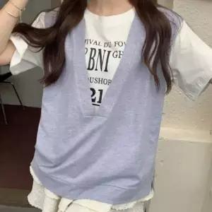 반팔 티셔츠 조끼 세트 레이어드 면티 홈웨어 데일리