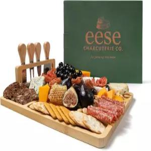 Esees Charcuterie 보드 세트 - 대나무 14x11 인치 서빙 트레이 치즈 나이프 딥 그루브 및 식기 홀더