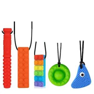 감각적인 를 위한 씹기 목걸이 용 자폐성 장난감 5팩 실리콘 불안 ADHD 및 지원을 다양한 색상의 BPA 프리