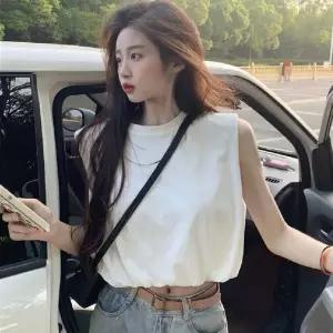 민소매 크롭탑 라운드넥 밑단셔링 여성 나시 여름 베이직 상의