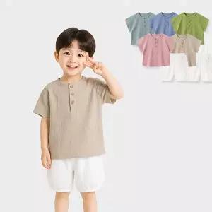 [조이멀티] 헨리넥요루 남아여아 반팔 반바지 상하복세트 206163