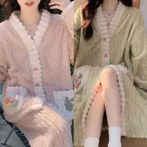 [하프클럽/]부드러운 여성 버튼 면 파자마