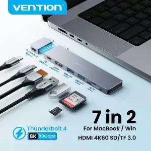벤션 7 in 2 USB C 허브 썬더볼트 4 80Gbps 8K 맥북 프로 에어용 3.0 SD TF HDMI 4K60Hz 도크 스테이션