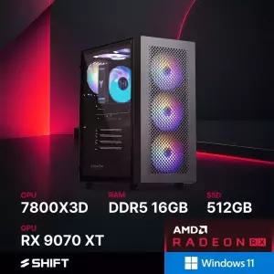 주연테크 시프트 D478X97XTW 블랙 AMD 라이젠7 7800X3D RX 9070 XT 윈도우11 홈 게이밍 컴퓨터