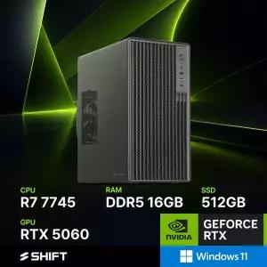 주연테크 시프트 D174556W-16G512G 블랙 AMD 라이젠7 7745 RTX 5060 윈도우11 홈 게이밍 컴퓨터