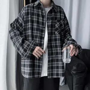 아무 간절기 남방 자켓 남자 루즈핏 체크 남친룩 코디
