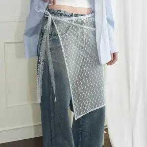 여자 레이스 페이크 레이어드 아이템 이 랩 레깅스