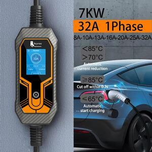Feyree 휴대용 EV 충전기 Wallbox Type2 케이블 32A 7KW CEE 플매트 카펫 러그 EVSE 박스 j1772 자동차 용