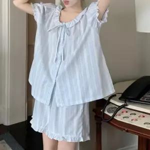 체크 러블리 여자 잠옷 패턴 귀여운 프릴 세트