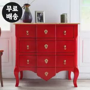 리베 원목 서랍장 엔틱 3단 체스트 미니 서랍(레드)