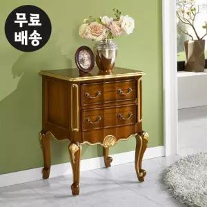 린 엔틱 골드 협탁 원목 2단 서랍장 마호가니 브라운