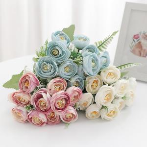크로셰꽃다발 1Pcs 10 헤드 장미 꽃다발 30cm 실크 인공 장식 파티 신부 웨딩