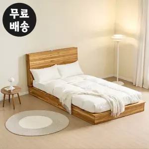 노엠 티크 원목 평상형 수납형 침대프레임 퀸사이즈