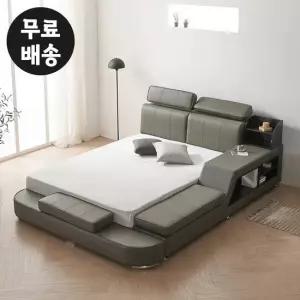 엔조 가죽 침대프레임 퀸사이즈 평상형(Q/B형/그레이)