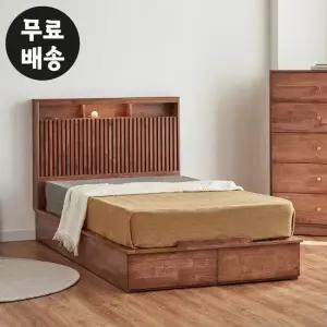 세브 고무나무 원목 침대프레임 서랍형 조명 퀸사이즈