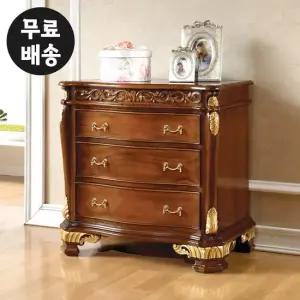 블랑 엔틱 3단 서랍장 협탁 마호가니 원목 (엔틱골드)