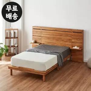 엘다 티크원목 침대프레임 슈퍼싱글 평상형(선반2개)