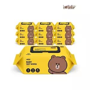 [아이러브베베]라인프렌즈 브라운 레이온100% 75g 77매 10팩 캡형 아기물티슈