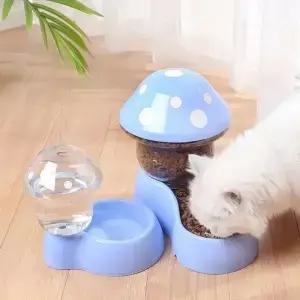 새로운 고양이 자동 급식기 물 디스펜서 귀여운 버섯 모양 대용량 사료통 애완동물 그릇 저장 장치 용품