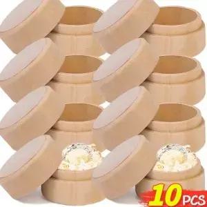 1/10PCS 미니 라운드 나무 상자 천연 보석 반지 귀걸이 보관 용기 DIY 기념일 발렌타인 데이 선물 장식