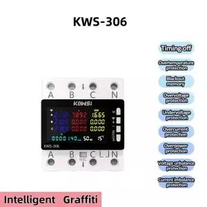 KWS-306 에너지 미터 전력계 DIN 레일 3 상 4 선 전압 AC 85-290V 컬러 스크린 스마트 디지털 전기