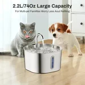 2.2L 자동 고양이 분수 스테인레스 스틸 애완 동물 워터 디스펜서 펌프 순환 필터링 시각적 창