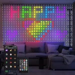LED 장식 RGB 커튼 스마트 조명 App 제어 문자열 요정 DIY 패턴 및 텍스트 프로그래밍 가능한 음악 동기화