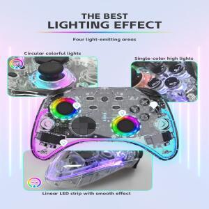 호환 데이터 프로그 투명 무선 게임 컨트롤러 RGB LED (오디오 잭 포함) 스위치 PC 스팀 덱 안드로이드 폰