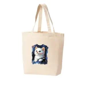 에코백 토트백 챗지피티 티셔츠안 고양이 야옹이 캣 그림 프린트에코백