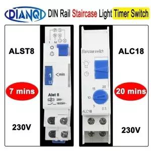 계단 조명 컨트롤러용 DIN 레일 타이머 스위치 ALST8 1-7분 ALC18 1-20분 간격 18mm 단일 모듈